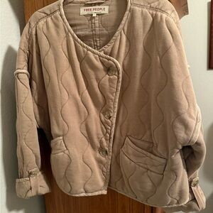 Free People Beige Quilted Teddy Jacket
